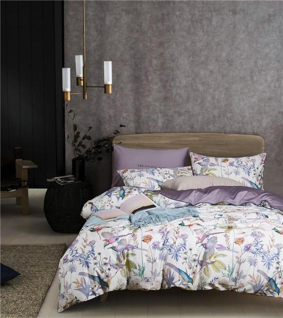 Birds leaves printed Egyptian cotton soft duvet floral cover.