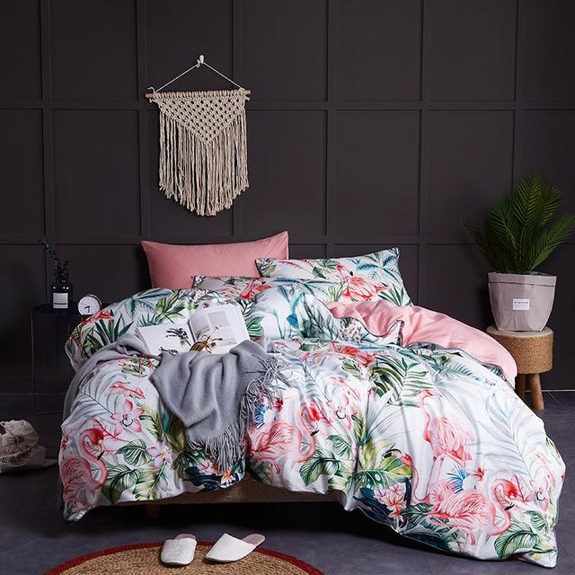Birds leaves printed Egyptian cotton soft duvet floral cover.