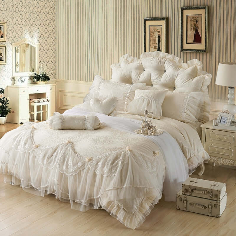Cotton Jacquard lace Princess luxury bedding for for little girls.
