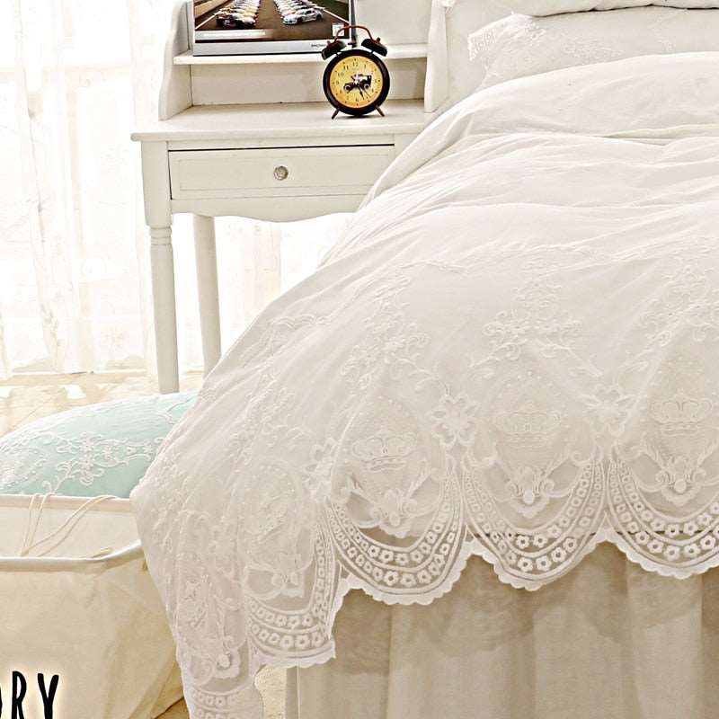 Lace cotton bed skirt set duvet cover, for kids, bed cover set.