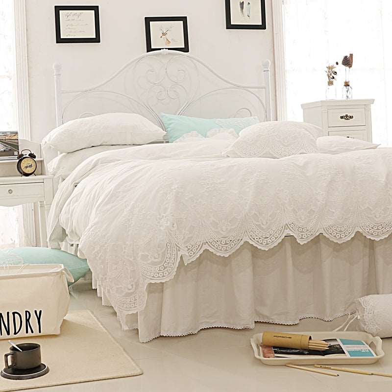 Lace cotton bed skirt set duvet cover, for kids, bed cover set.