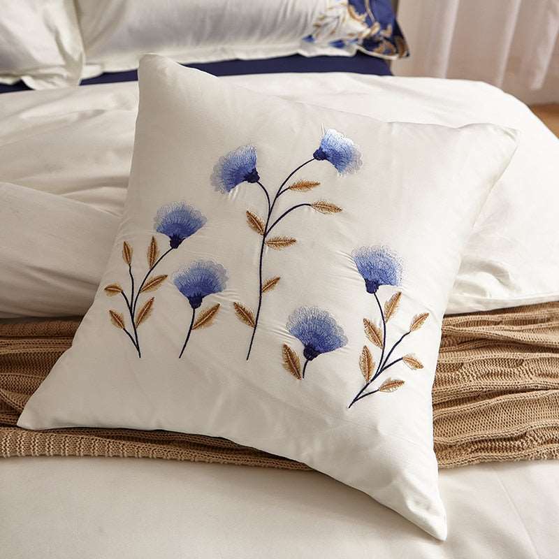 Luxury soft blue embroidered Egyptian cotton bedding set