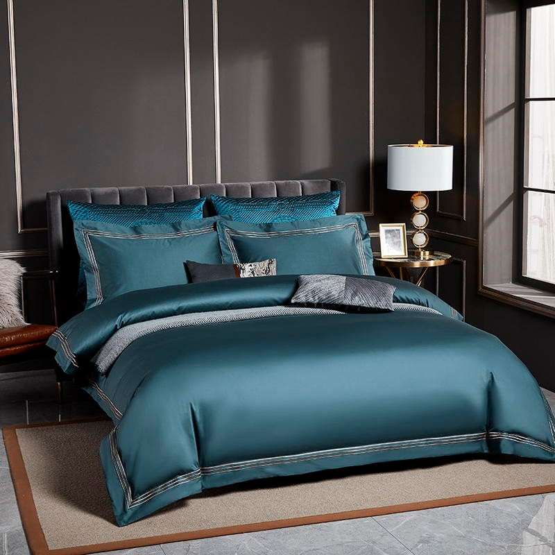 Embroidered solid colors premium Egyptian cotton bedding set