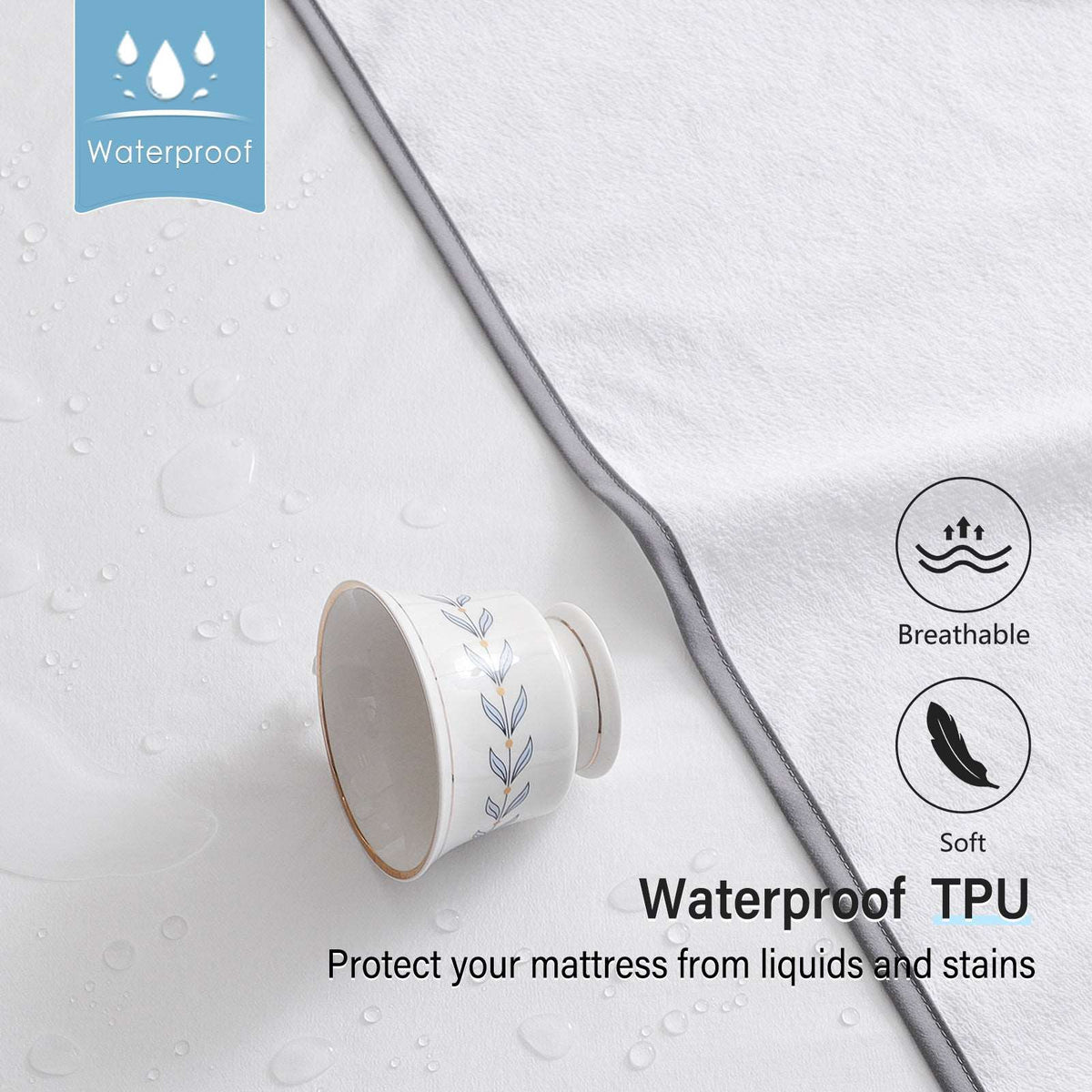 Mattress breathable waterproof cover protector with elastic bands in the 4 corners.