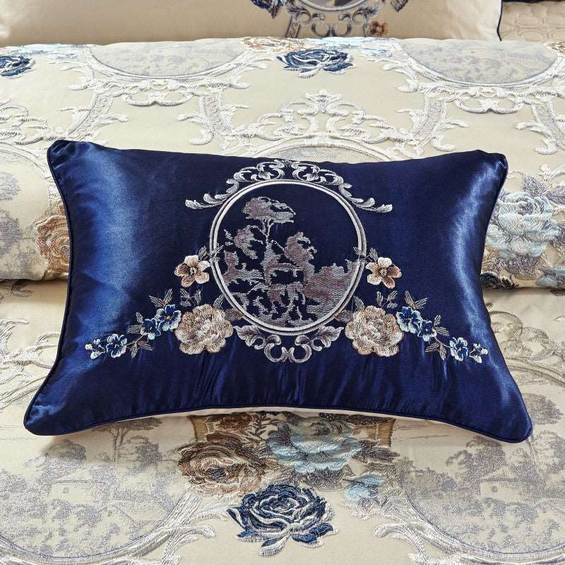 Blue embroidered Jacquard luxury bedding set King & Queen size