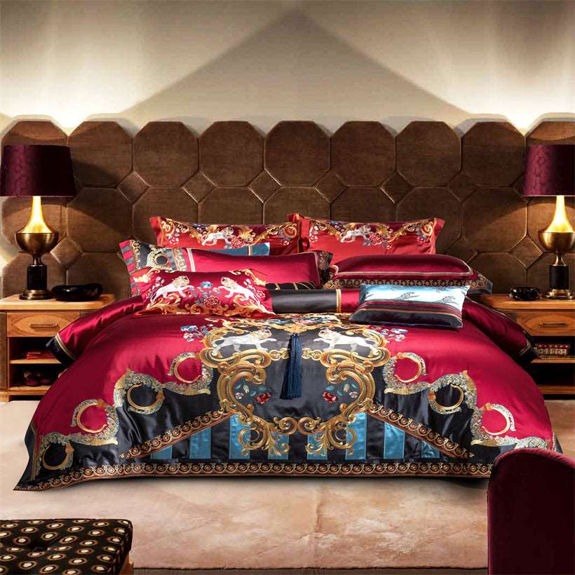 Luxury large Jacquard with embroidery golden bedding cover set.