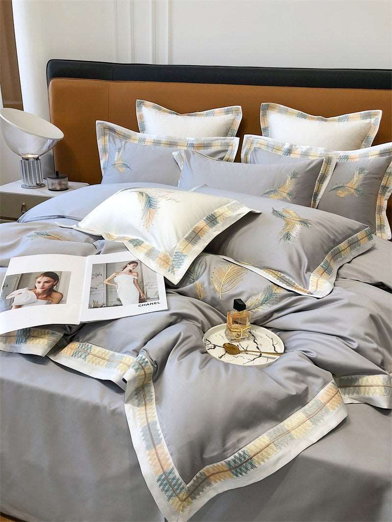 100% Egyptian cotton ultra soft delicate embroidery bedding set.