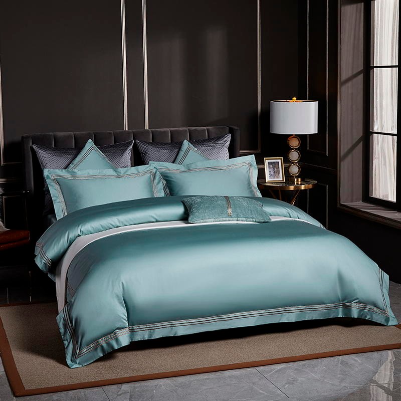 Embroidered solid colors premium Egyptian cotton bedding set