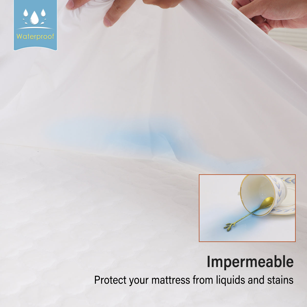 Waterproof smooth microfiber mattress protector fitted sheet.