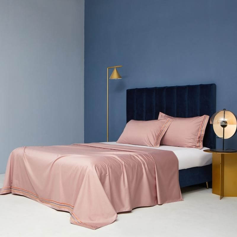 100% breathable cotton embroidered flat sheet with pillowcase.