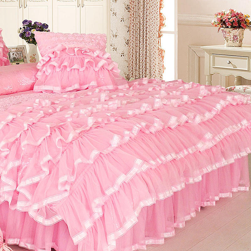 Princess style pink and cream luxury kids bedding set parure de lit.
