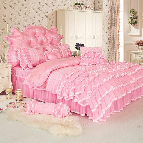 Princess style pink and cream luxury kids bedding set parure de lit.